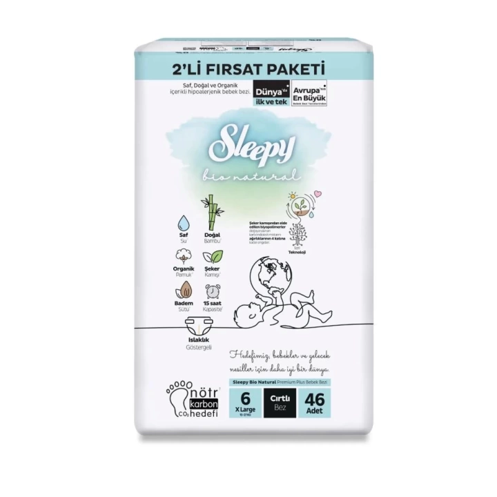 BFS   Sleepy Bio Natural Bebek Bezi 2Li Fırsat Paketi 6 Beden 46 Adet