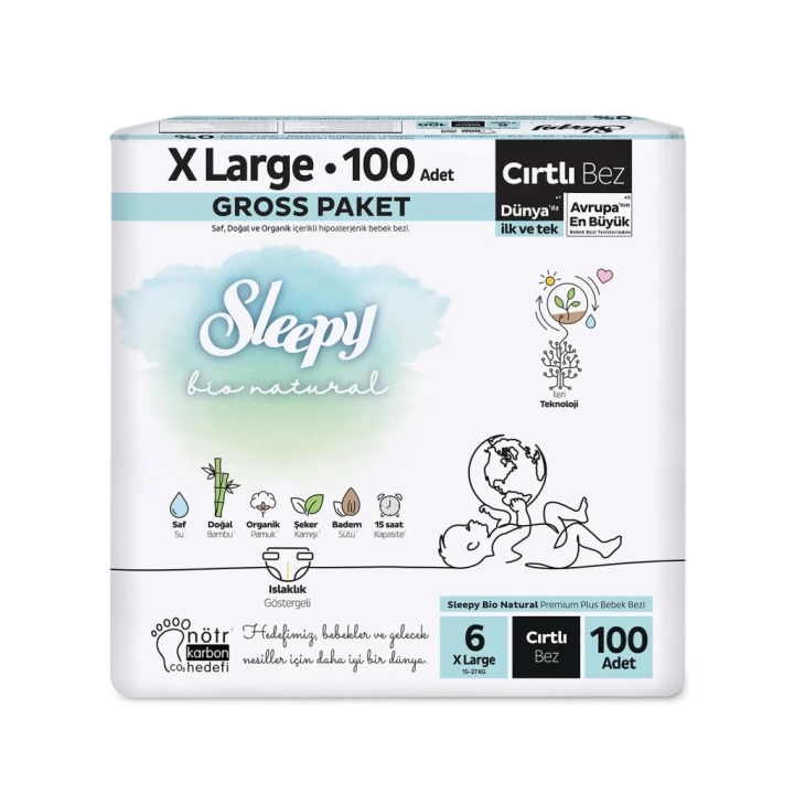 BFS   Sleepy Bio Natural Bebek Bezi Gross Paket 6 Beden 100 Adet
