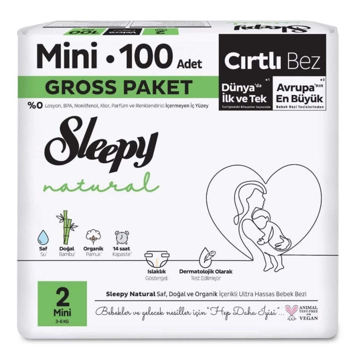 BFS   Sleepy Natural Bebek Bezi Gross Paket 2 Beden 3-6 Kg 100 Adet