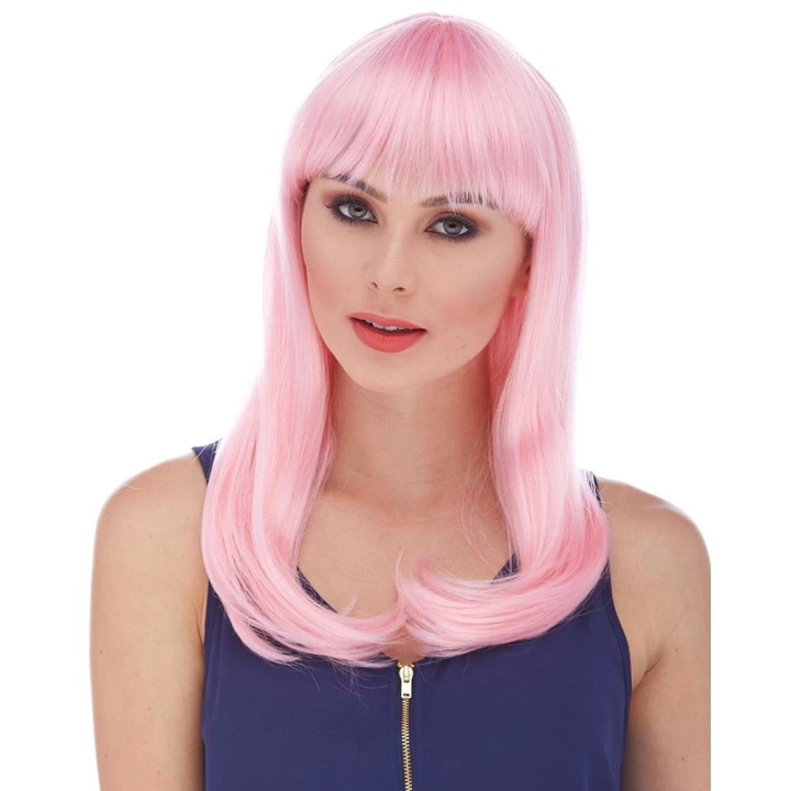 BFS   Soft Pembe Renk Uzun Düz Parti Peruğu