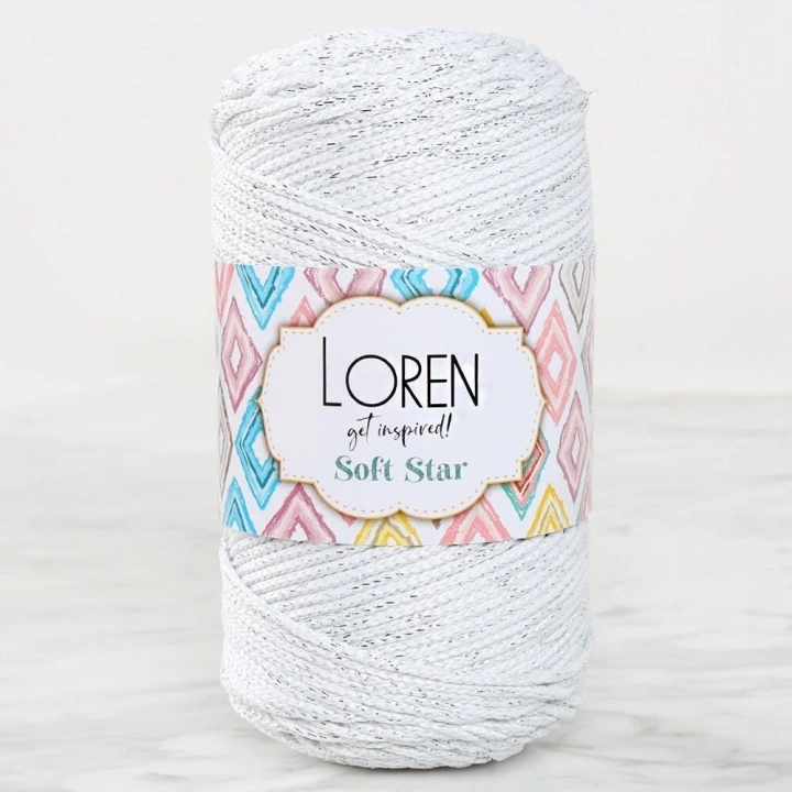 BFS  Soft Star Makrome İpi Gümüş Simli Beyaz RM10