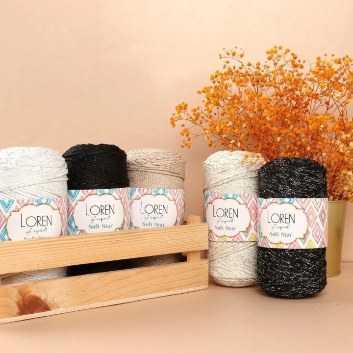 BFS  Soft Star Makrome İpi Gümüş Simli Siyah RM10