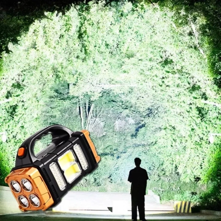 BFS  Solar ve USB Şarjlı LED + COB El Feneri | 1500 mAh Şarjlı Taşınabilir Çalışma Işığı–Su Geçirmez