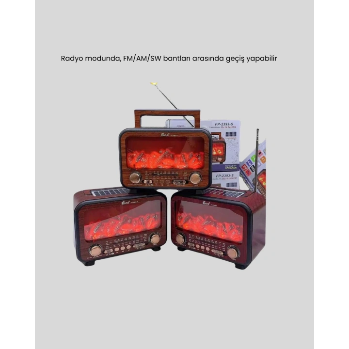 BFS Şömine Efektli Solar Hoparlör Bluetooth 5.3 Radyo AUX USB TF Destekli