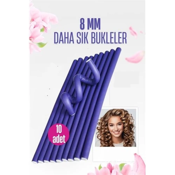 BFS  Sosis Latex Bigudi - Isısız Saç Bigudisi - 10 Adet 8 mm