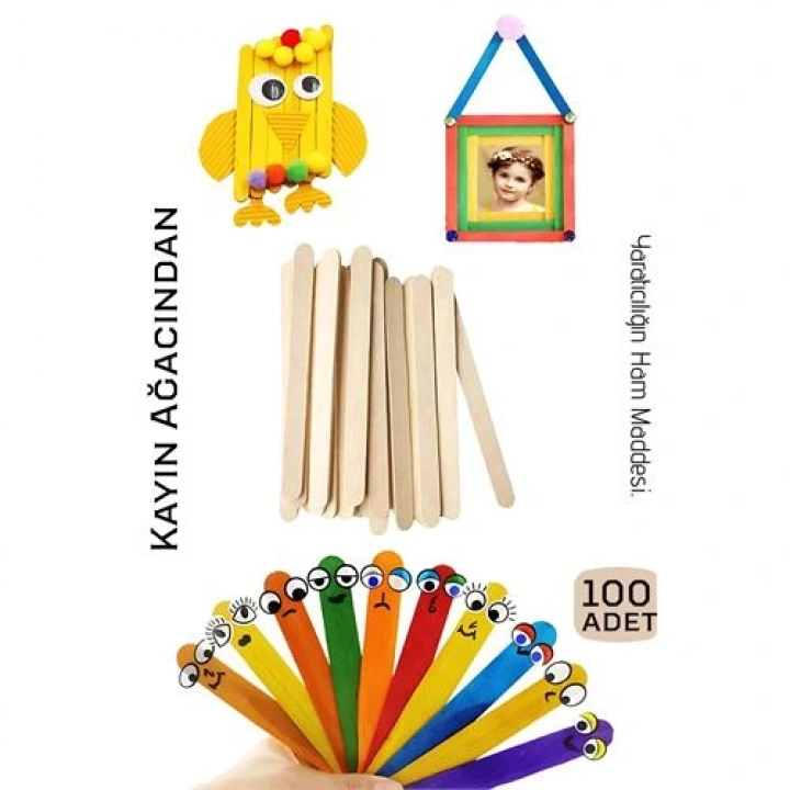 BFS Steril Ahşap Boyanabilir Oyun Çubukları 100 Adet  Pürüzsüz Dokulu  Dayanıklı 9 cm