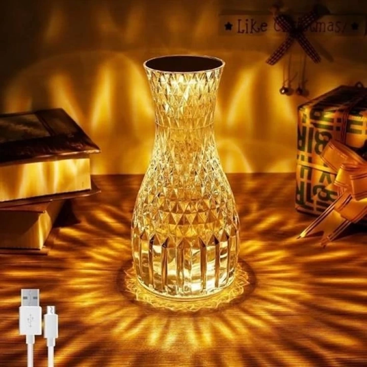 BFS  Sürahi Model USB Şarjlı Kumandalı 16 Farklı Işık Modlu Masa Üstü Kristal Akrilik Lamba Led