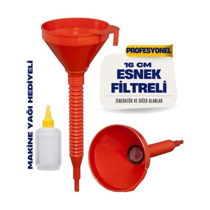 BFS  Süzgeçli Yakıt Boşaltma Hunisi 16 cm Esnek Hortumlu Filtreli Huni – Jeneratör, Motor ve Sıvı Aktarımı İçin 711688