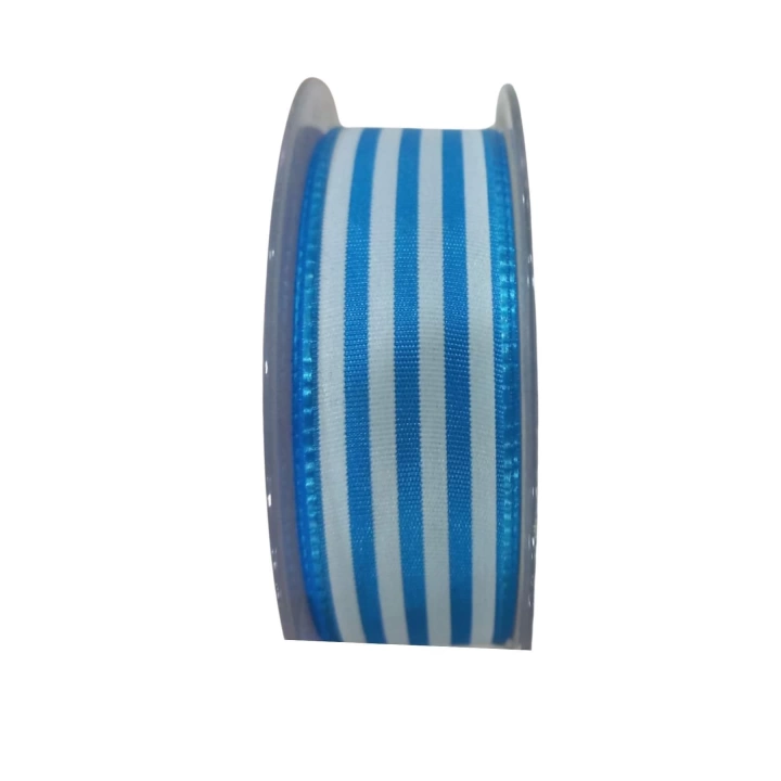 BFS Tafta Çizgi Desen Kurdele 25 mm Mavi 2 Metre