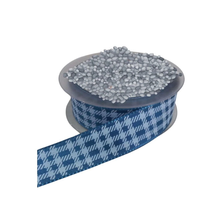 BFS Tafta Ekoseli Kurdele 25 mm İndigo 2 Metre