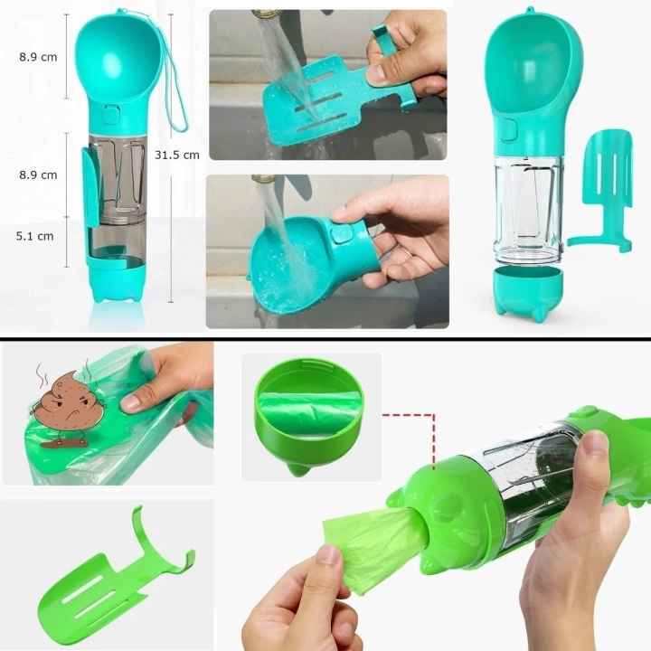 BFS  Taşınabilir Hazneli Mama Kaplı ,Kaka Poşetli Kedi,Köpek Suluğu-300ml