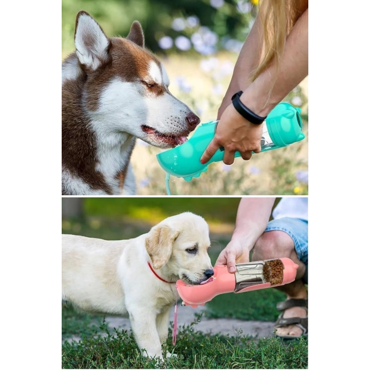 BFS  Taşınabilir Hazneli Mama Kaplı ,Kaka Poşetli Kedi,Köpek Suluğu-300ml