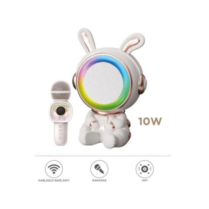 BFS Taşınabilir Rgb Işılı Sevimli Figürlü Mikrofonlu Karaoke Bluetooth Hoparlör Krem