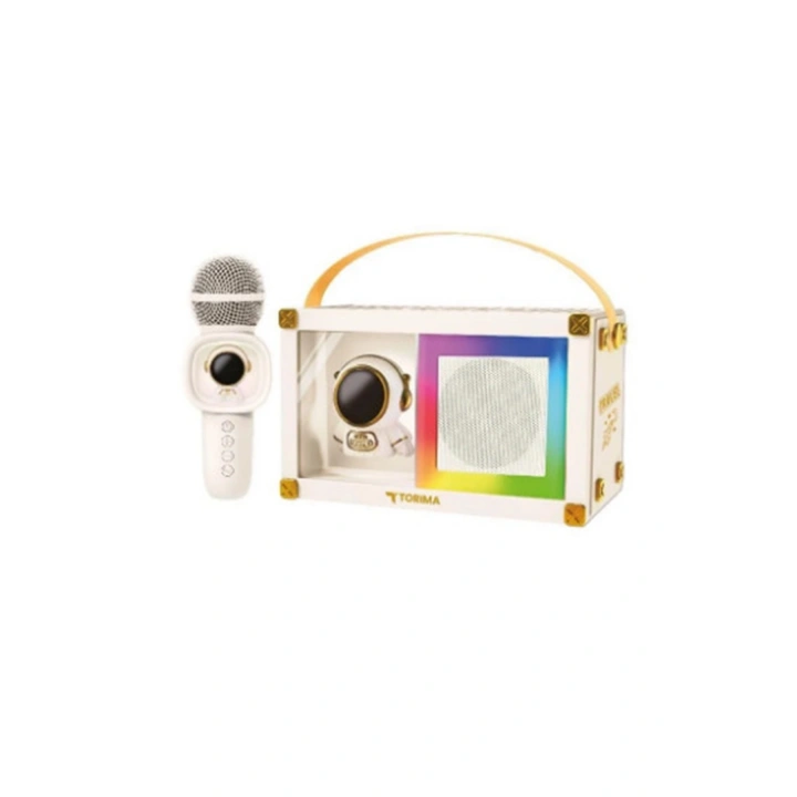 BFS Taşınabilir Rgb Işılı Sevimli Figürlü Mikrofonlu Karaoke Bluetooth Hoparlör Krem