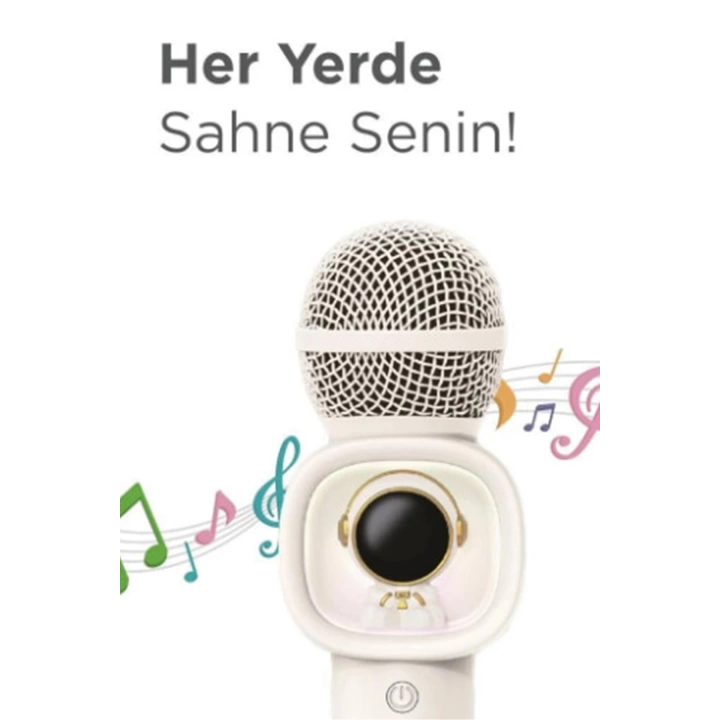 BFS Taşınabilir Rgb Işılı Sevimli Figürlü Mikrofonlu Karaoke Bluetooth Hoparlör Krem