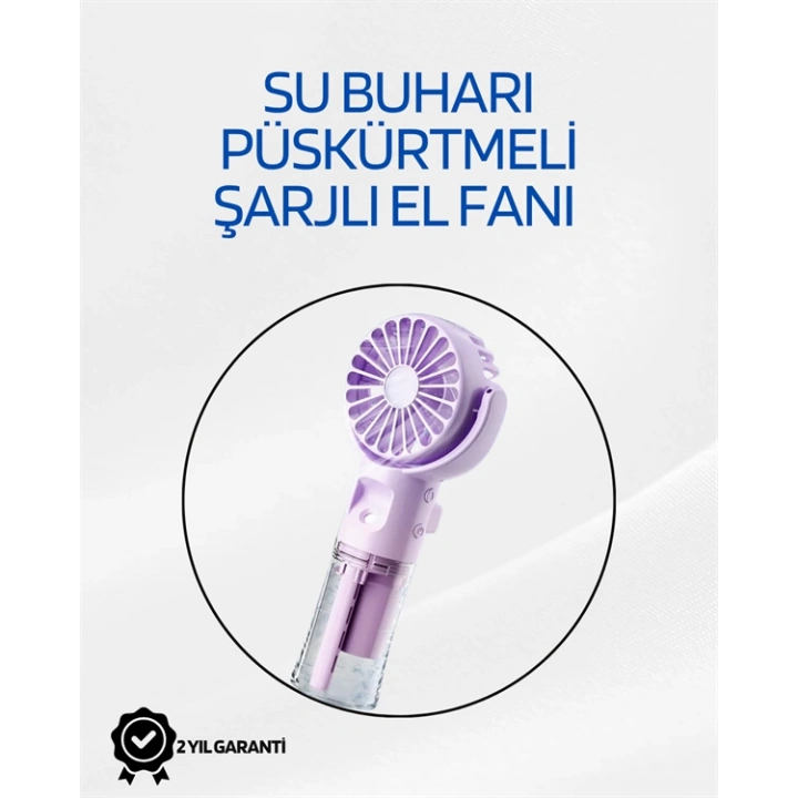 BFS Taşınabilir Şarjlı Su Sisi Püskürtmeli Mini El Fanı – 4 Hız Ayarı, Tip-C Şarjlı, Sessiz Motor