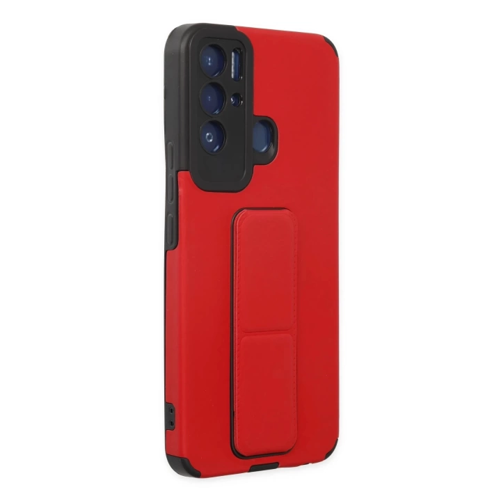 BFS  Tecno Pova Neo Kılıf Mega Standlı Silikon - Kırmızı