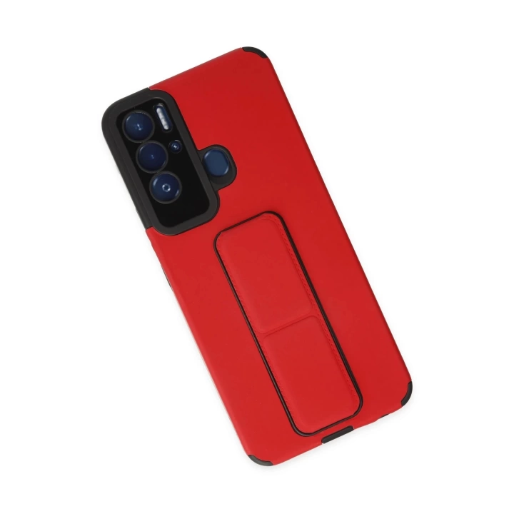 BFS  Tecno Pova Neo Kılıf Mega Standlı Silikon - Kırmızı