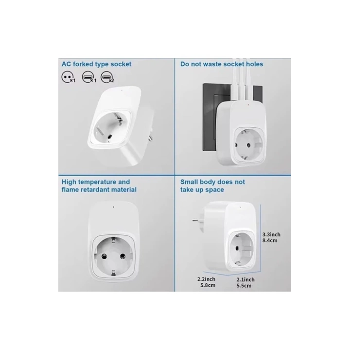 BFS Tekli Yüksek Voltaj Korumalı Duvar Prizi 2x Type-c 1x Usb Çıkışlı Priz Grup Priz Çoğaltıcı Siyah