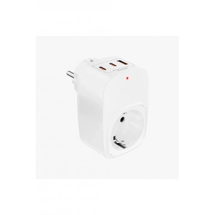 BFS Tekli Yüksek Voltaj Korumalı Duvar Prizi 2x Type-c 1x Usb Çıkışlı Priz Grup Priz Çoğaltıcı Beyaz