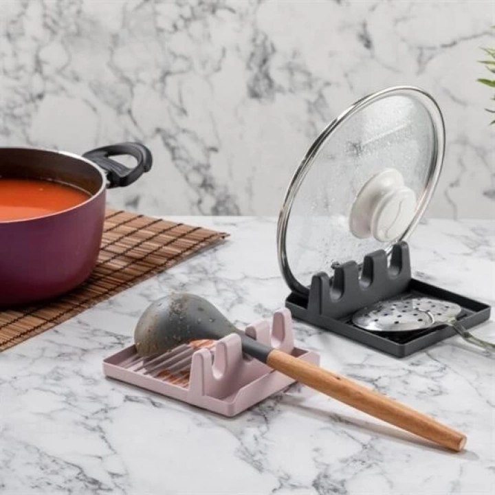 BFS  Tencere Kapak Tutuculu Kaşıklıklı Tencere Kapak Standı Pratik Kaşık Kepçe Altlık Düzenleyici