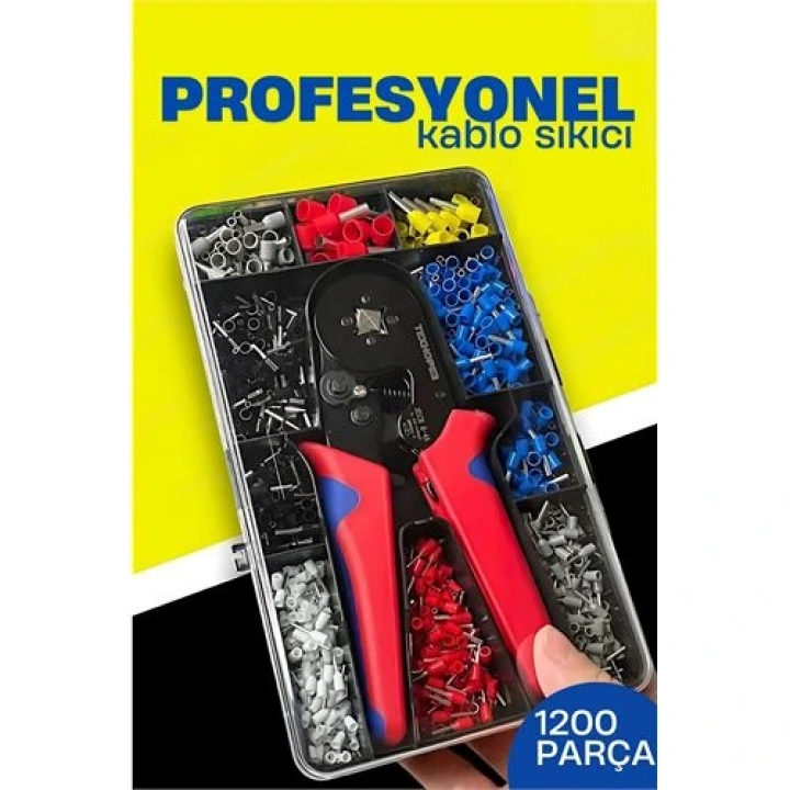 BFS Terminal Sıkma Pensesi + Yüksük Sıkma Pensesi 1200 Parça Kablo Pabucu Seti HSC8 6-4A