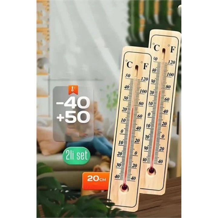 BFS  Termometre  - Ahşap Duvar Termometresi 2 li SET
