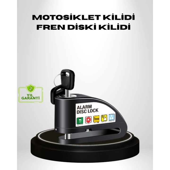 BFS Titreşim Sensörlü Alarmlı Motosiklet Disk Kilidi 14mm Çelik Çift Kilitleme