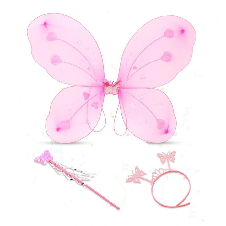 BFS   Toz Pembe Renk Kelebek Kanadı Tacı ve Sopası 50x37 cm