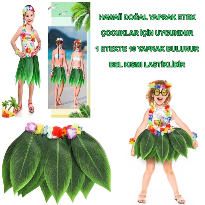 BFS   Tropikal Esintili Hawaii Yapraklı Parti Eteği Çocuk Boy