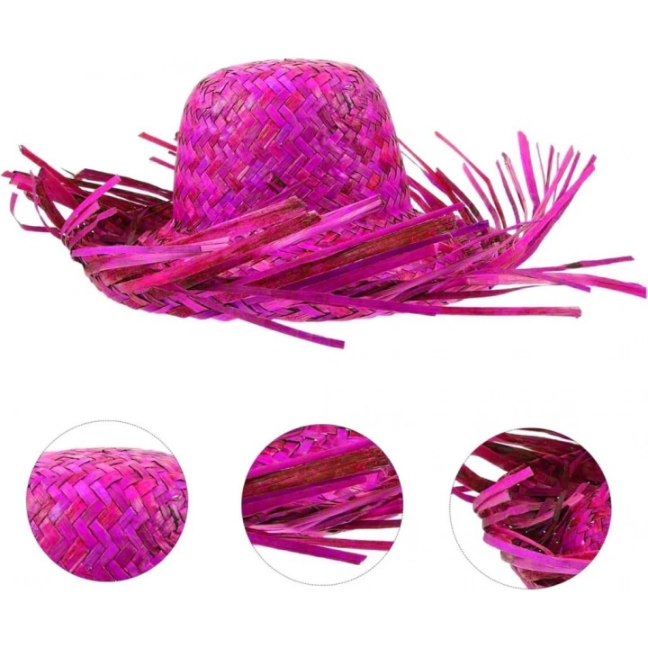 BFS   Tropikal Parti Pembe Fuşya Hasır Hawaii Şapkası 13x36 cm