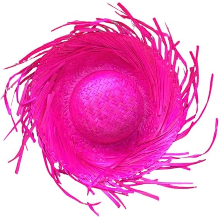 BFS   Tropikal Parti Pembe Fuşya Hasır Hawaii Şapkası 13x36 cm