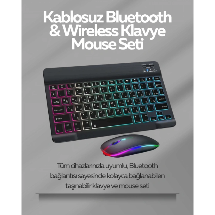 BFS Tüm Cihazlarla Uyumlu RGB Işıklı Kablosuz Klavye ve Mouse Seti