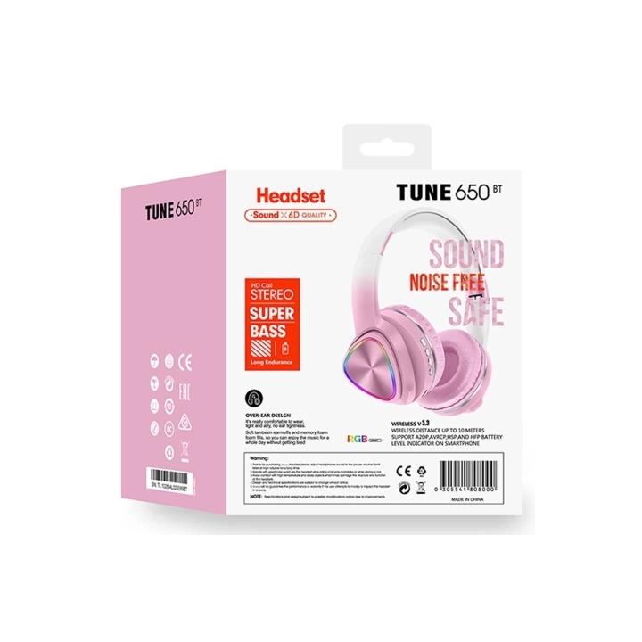 BFS  Tune 650 BT RGB Kablosuz Kafaüstü Kulaklık - Pembe