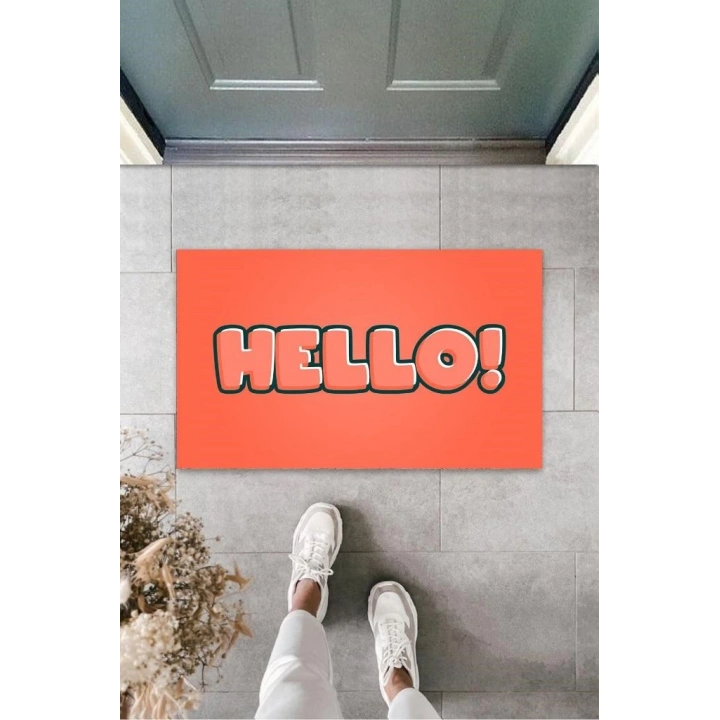 BFS Turuncu Kapı Önü Paspası Hello Desen  K-3277