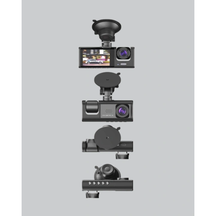 BFS Üç Kameralı Araç İçi Kayıt Sistemi Full HD Gece Görüşlü ve G-Sensör Destekli
