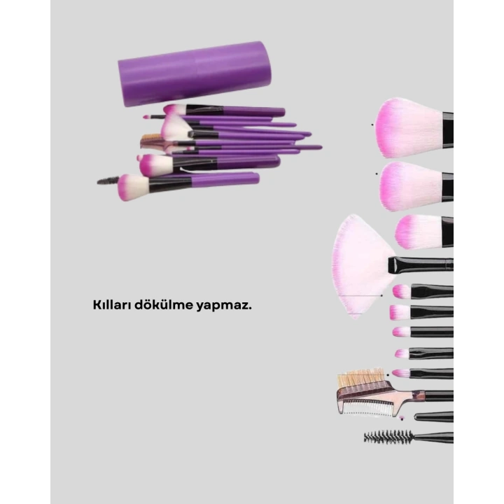 BFS Ultra Yumuşak 12’li Makyaj Fırça Seti – Dökülme Yapmaz, Dalin Şampuan ile Temizlenebilir