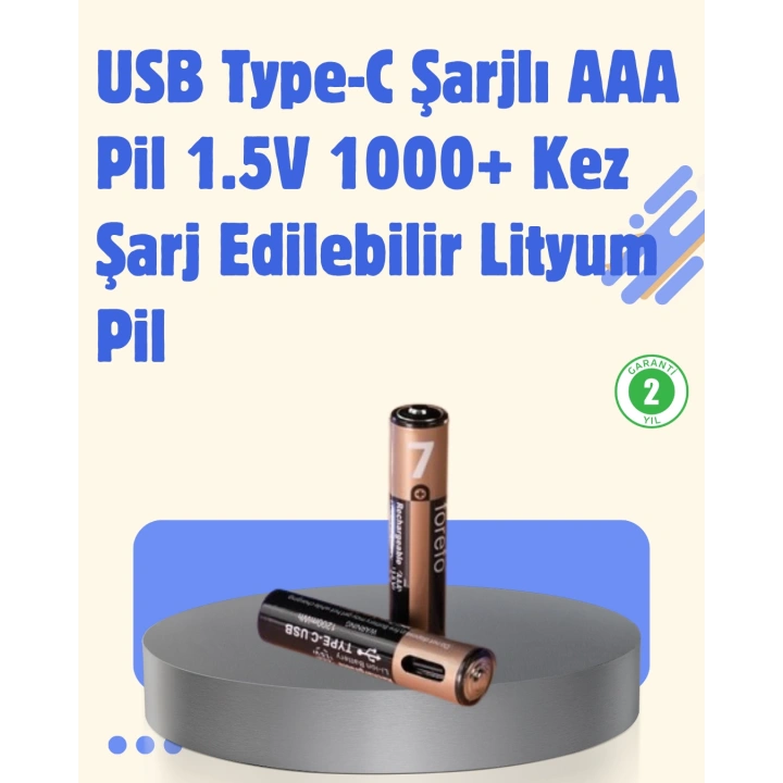 BFS USB Type-C Şarjlı AAA Lityum Pil | 1.5V Sabit Voltaj, 1000+ Şarj Döngüsü ile Uzun Ömür