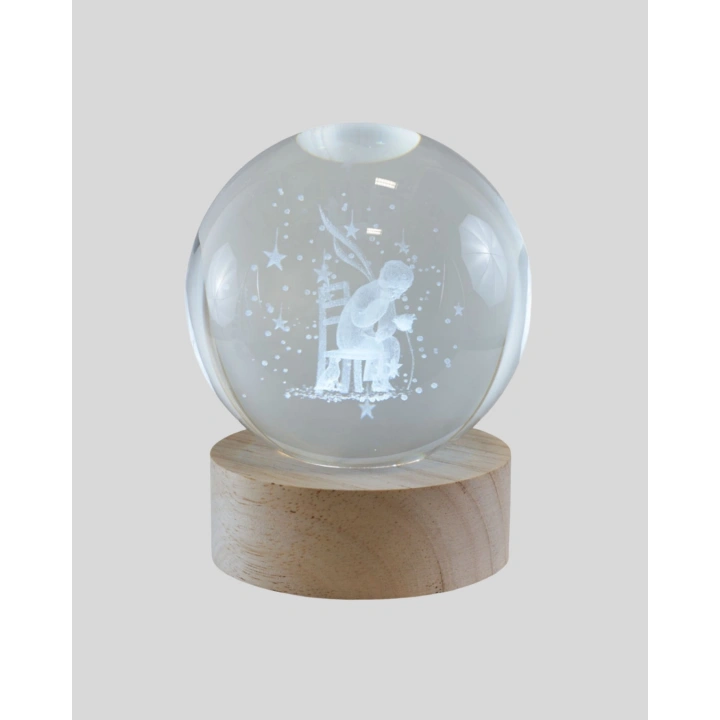 BFS USB’li Küçük Prens Işıklı Cam Küre Ahşap Altlıklı Dekoratif Lamba
