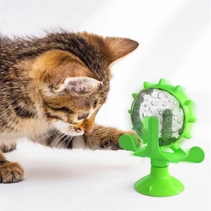 BFS  Vantuzlu Zilli İnteraktif Dönebilen Mama Kaplı Renkli Eğlenceli Eğitici Kedi Oyuncağı
