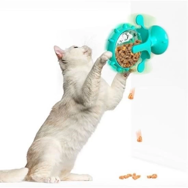 BFS  Vantuzlu Zilli İnteraktif Dönebilen Mama Kaplı Renkli Eğlenceli Eğitici Kedi Oyuncağı
