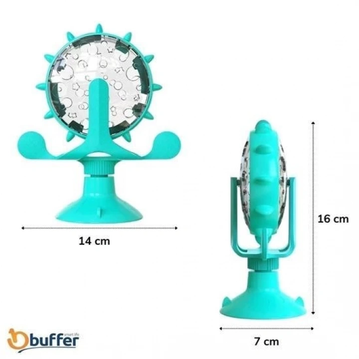 BFS  Vantuzlu Zilli İnteraktif Dönebilen Mama Kaplı Renkli Eğlenceli Eğitici Kedi Oyuncağı
