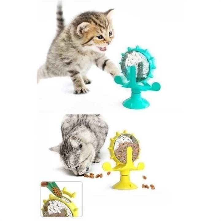 BFS  Vantuzlu Zilli İnteraktif Dönebilen Mama Kaplı Renkli Eğlenceli Eğitici Kedi Oyuncağı