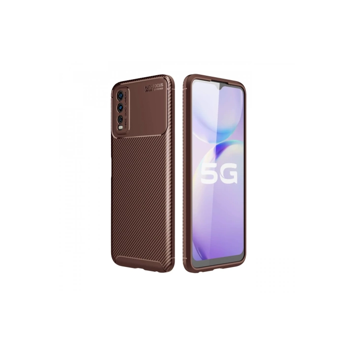 BFS  Vivo Y11S Kılıf Auto Focus Karbon Kapak - Kahverengi