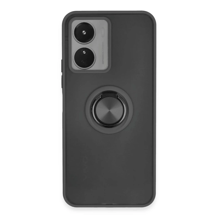 BFS  Vivo Y16 Kılıf Montreal Yüzüklü Silikon Kapak - Siyah