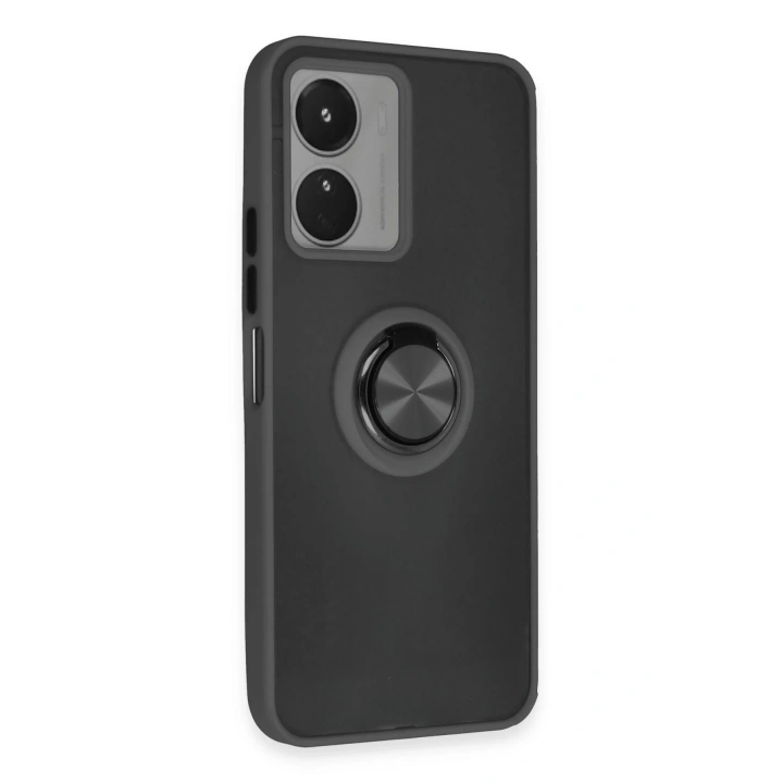 BFS  Vivo Y16 Kılıf Montreal Yüzüklü Silikon Kapak - Siyah