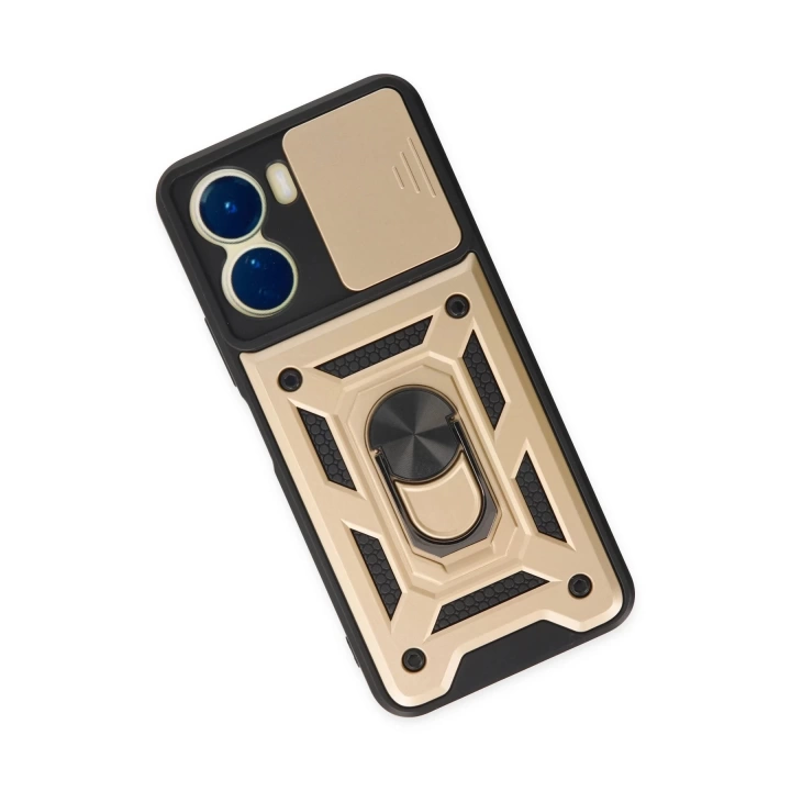 BFS  Vivo Y16 Kılıf Pars Lens Yüzüklü Silikon - Gold