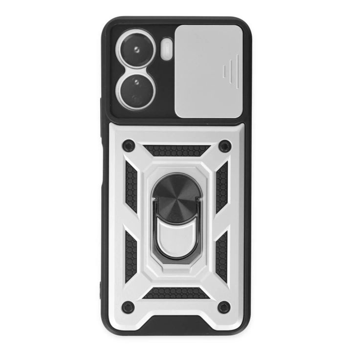 BFS  Vivo Y16 Kılıf Pars Lens Yüzüklü Silikon - Gümüş
