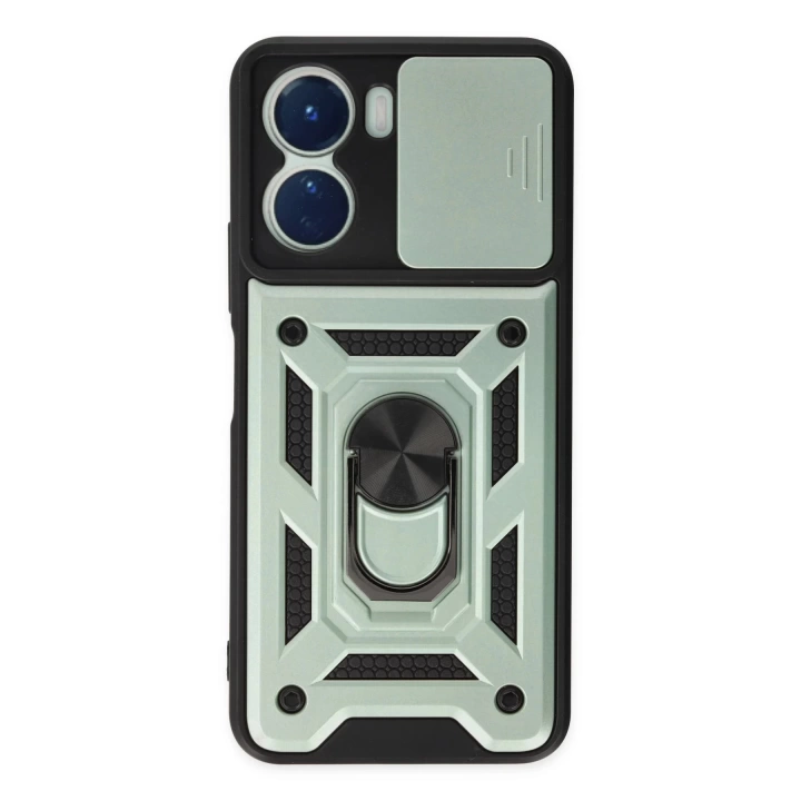 BFS  Vivo Y16 Kılıf Pars Lens Yüzüklü Silikon - Yeşil