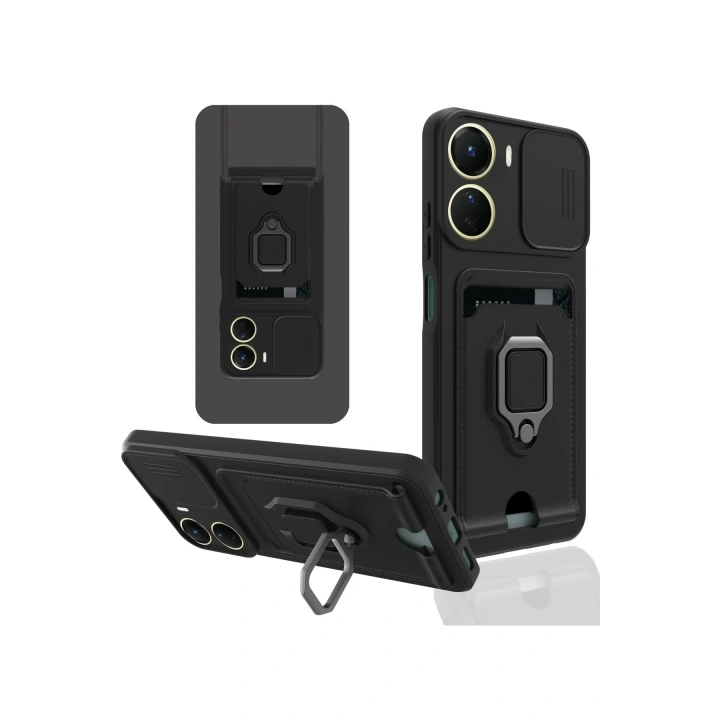 BFS  Vivo Y16 Kılıf Zuma Kartvizitli Yüzüklü Silikon - Siyah